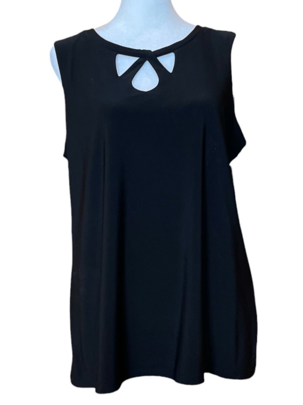 Black Decorative Cut-Out Scoop Neck Sleeveless Shell Blouse Tank Top Large